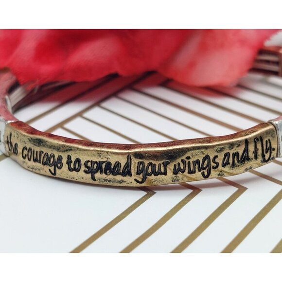 Tri Tone Friend Bracelet Stretch Silver Copper Gold Best Wishes - Picture 6 of 12